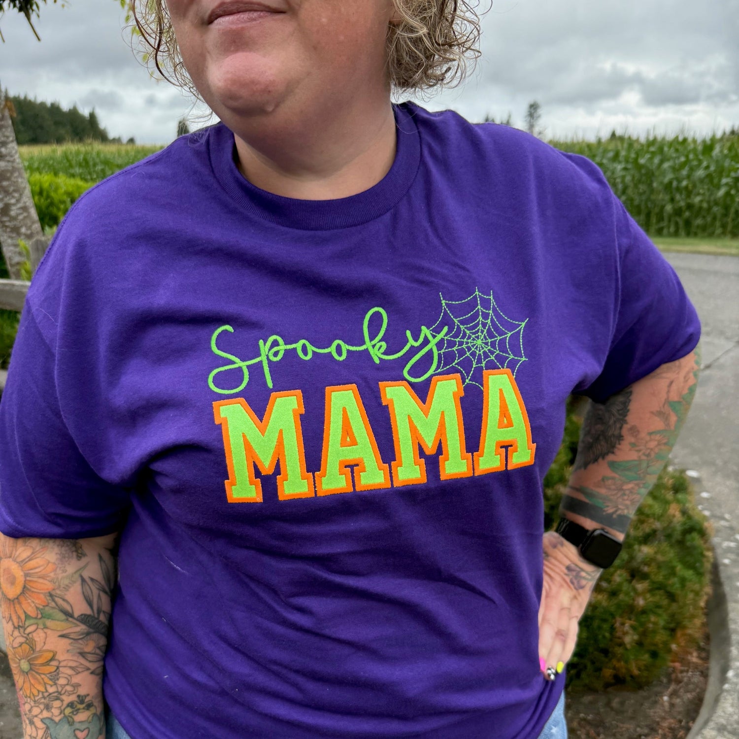Spooky Mama with glitter and glow in the dark thread